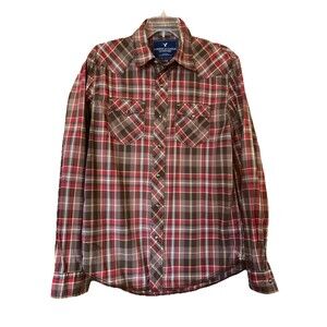 Vintage American Eagle Men's Pearl Snap Western Shirt Medium Red Plaid Mens Size